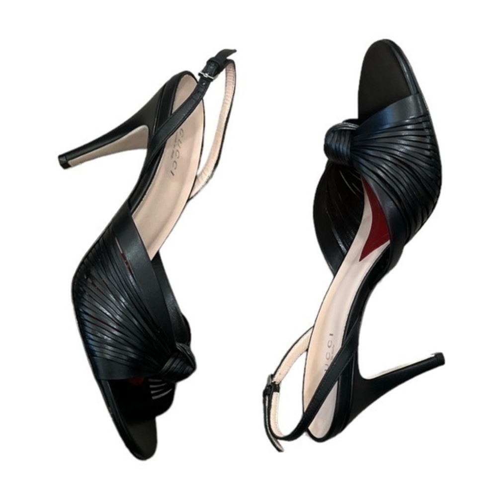 GUCCI Black Leather Slingback Knot Sandal Heels Size 37 - Picture 4 of 8